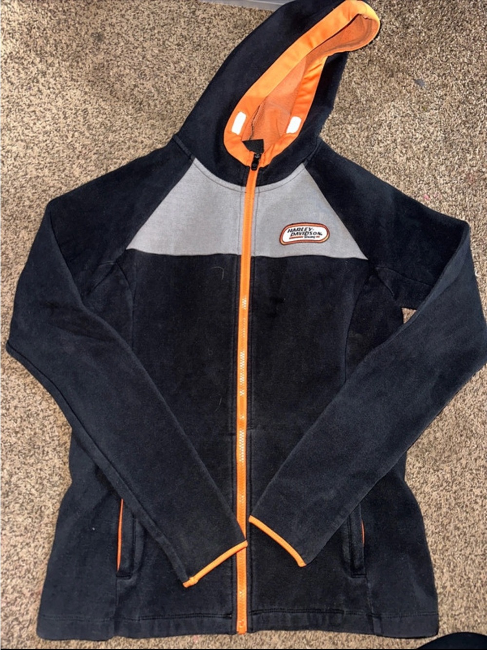 Harley-Davidson Black & Gray Fleece Hooded Jacket with Orange Trim